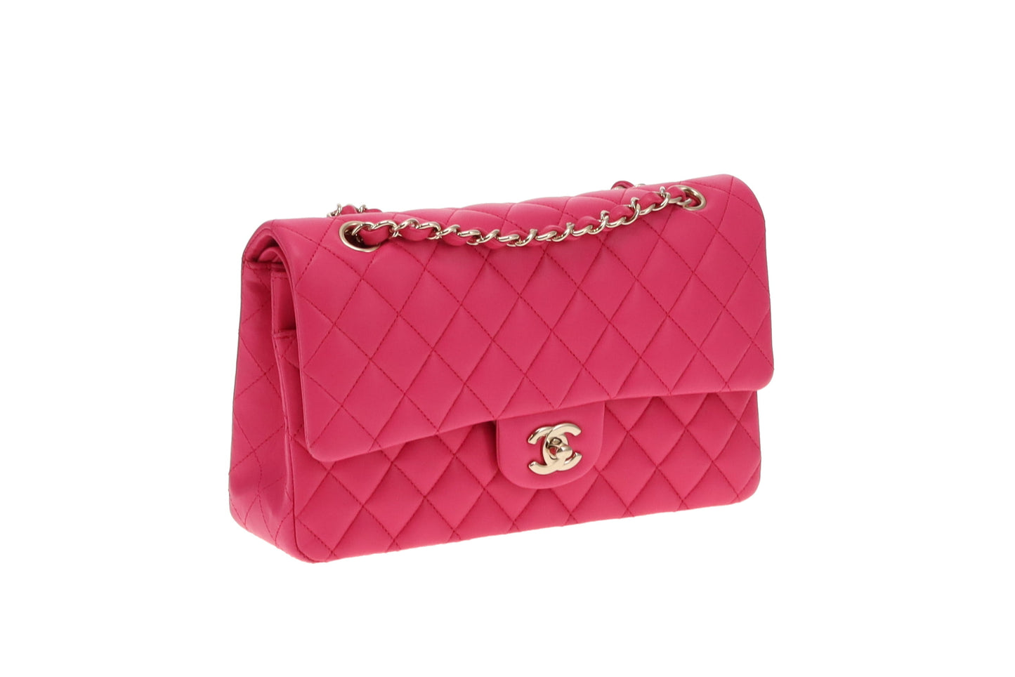 Chanel Hot Pink Medium Lambskin Classic Double Flap GMHW 2016