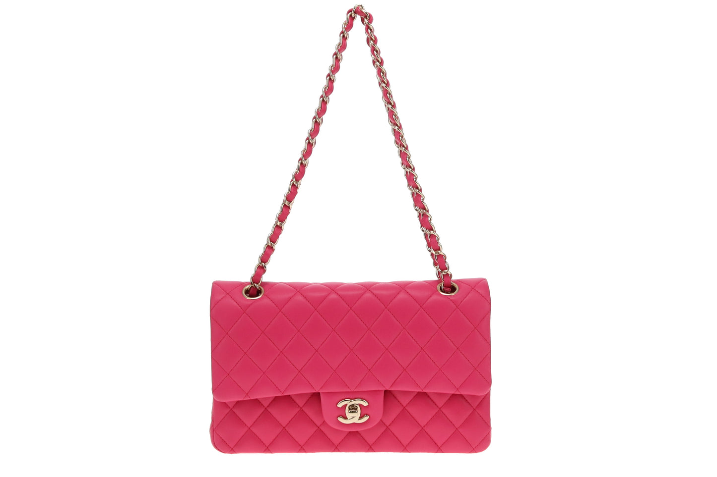 Chanel Hot Pink Medium Lambskin Classic Double Flap GMHW 2016