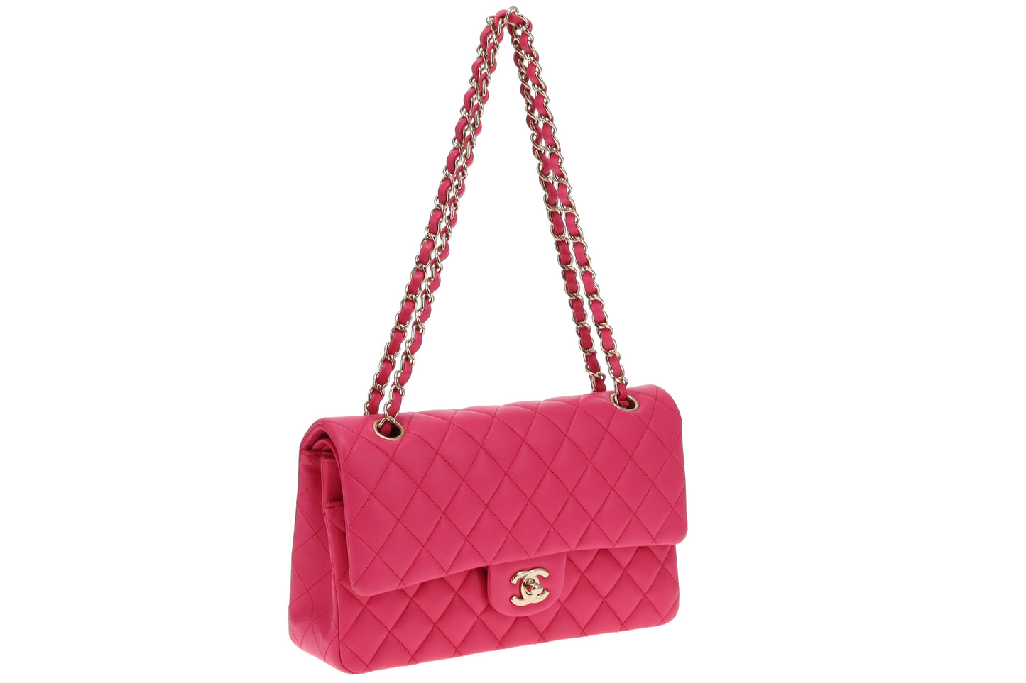 Chanel Hot Pink Medium Lambskin Classic Double Flap GMHW 2016