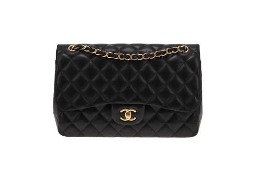 Chanel Black Lambskin GHW Classic Double Flap Jumbo 2015/16