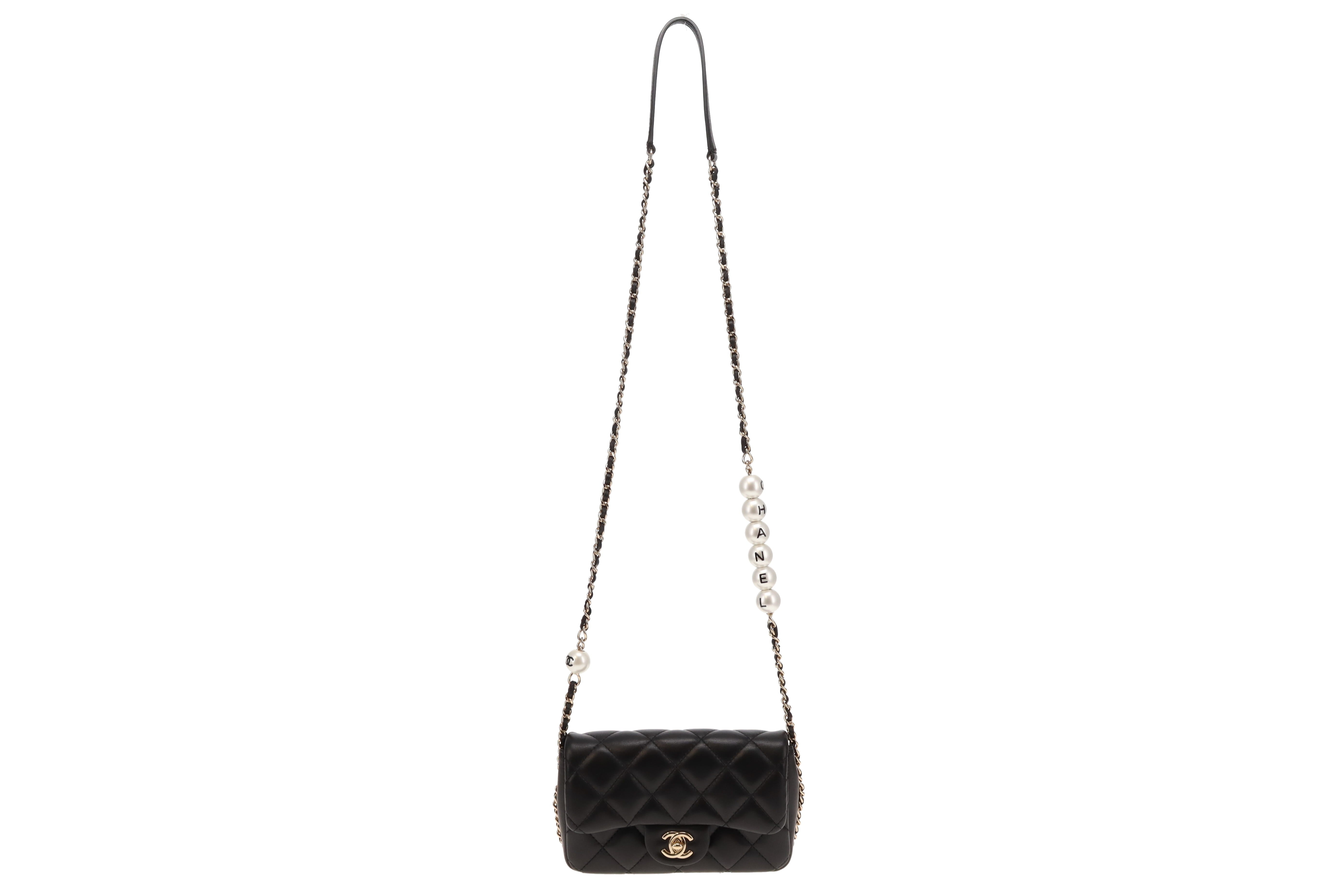 Chanel Black Lambskin Logo Pearl Chain Mini Bag 2019 Designer Exchange Ltd