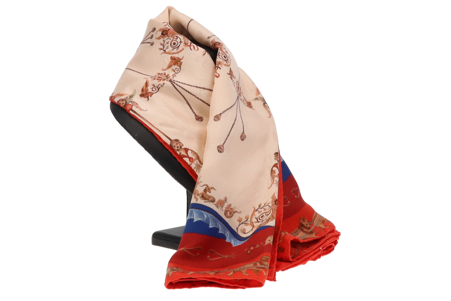 Gucci Red/Navy/Cream Dog and Cherub Scarf