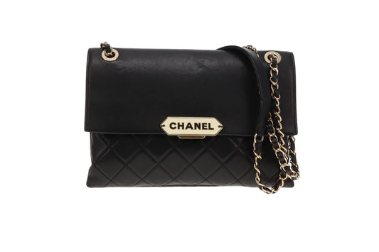 Chanel Black Lambskin Retro Label Flap Bag 2016/17