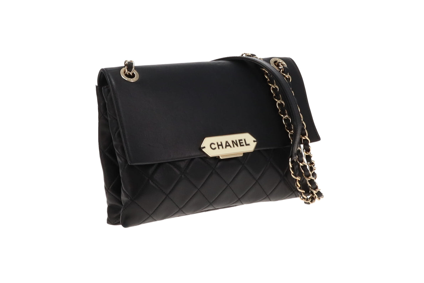 Chanel Black Lambskin Retro Label Flap Bag 2016/17