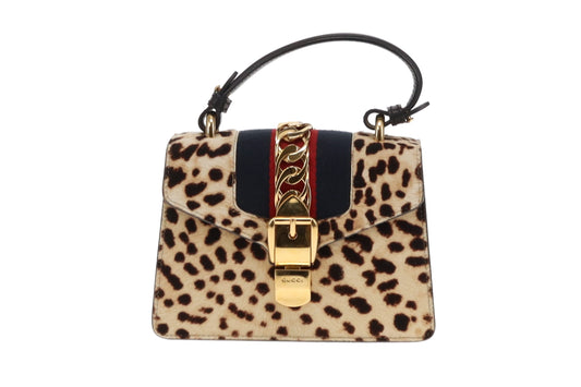 Gucci Leopard Print Pony Hair Mini Sylvie Top Handle with 2x Straps