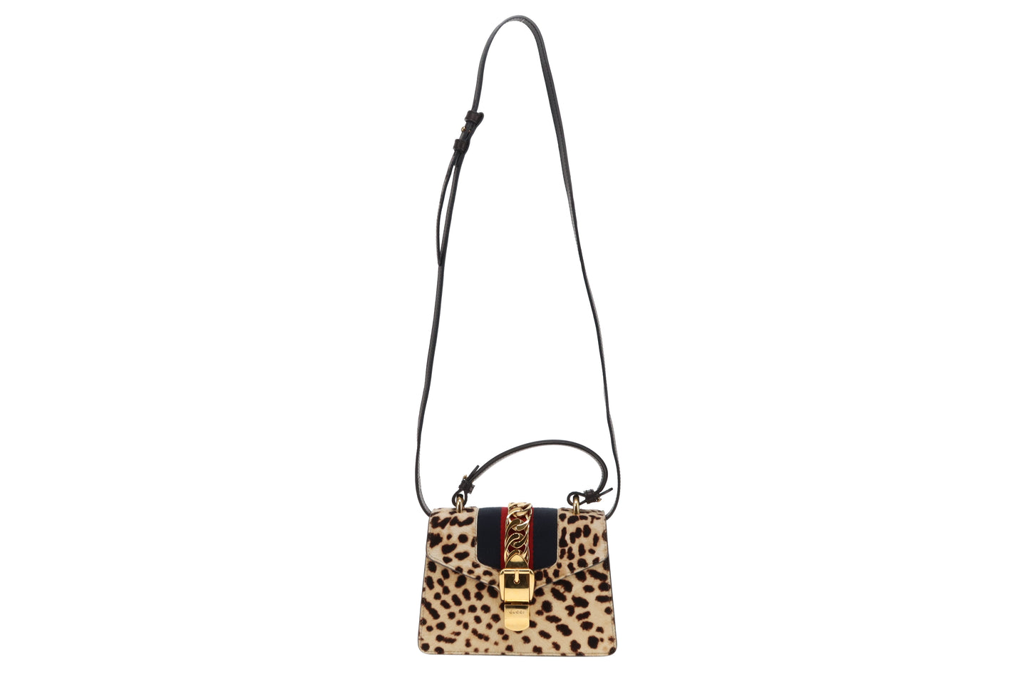 Gucci Leopard Print Pony Hair Mini Sylvie Top Handle with 2x Straps