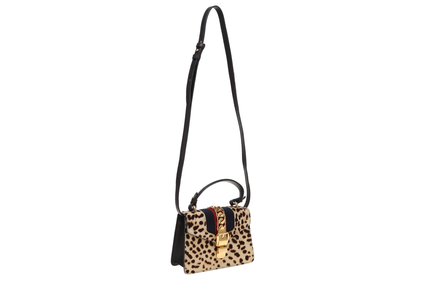 Gucci Leopard Print Pony Hair Mini Sylvie Top Handle with 2x Straps