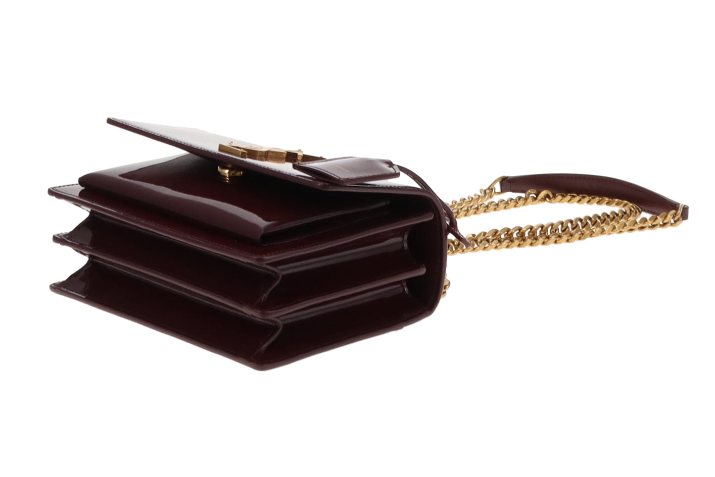 Saint Laurent Small Sunset Dark Red Wine Patent Leather