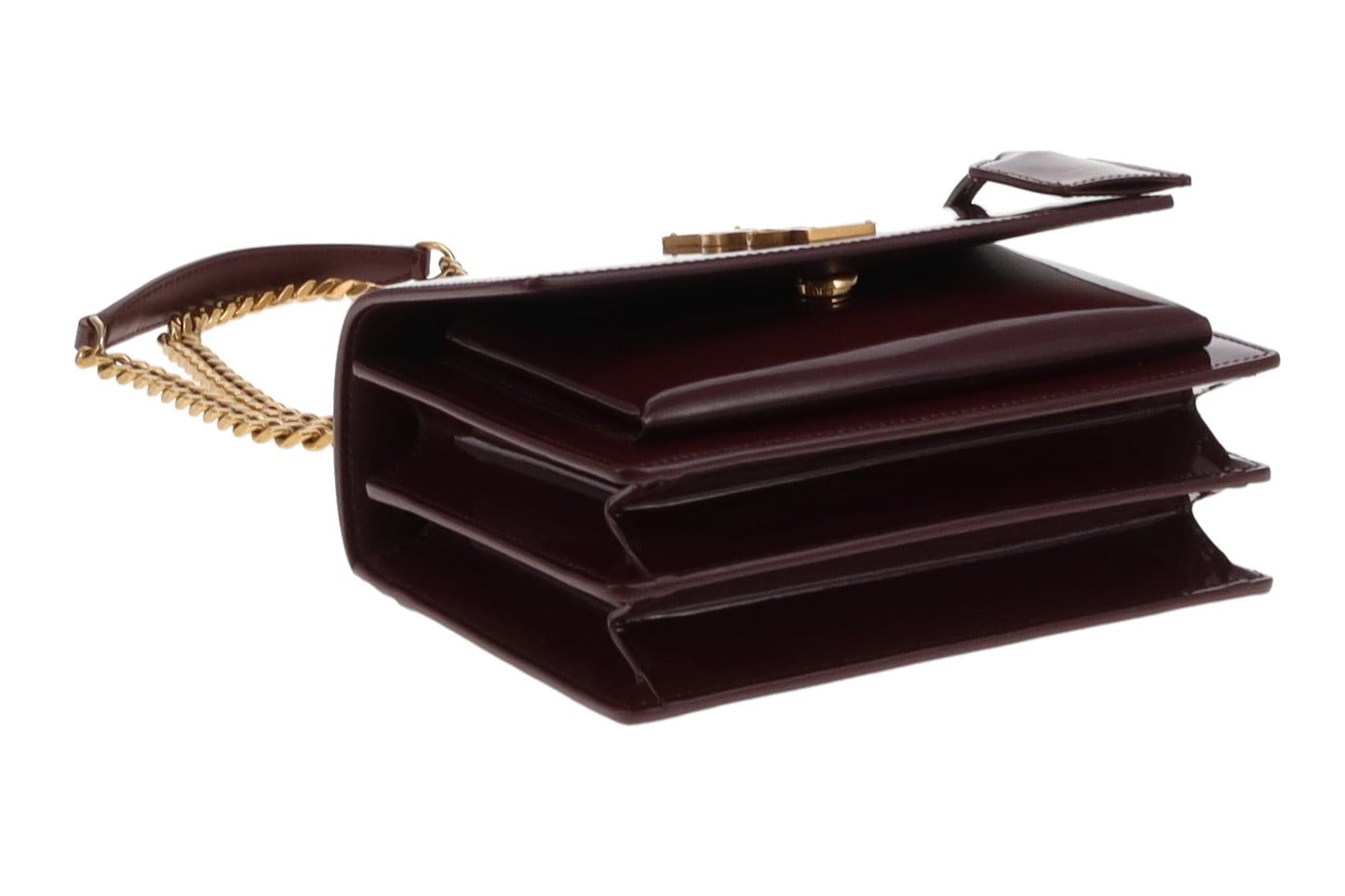 Saint Laurent Small Sunset Dark Red Wine Patent Leather