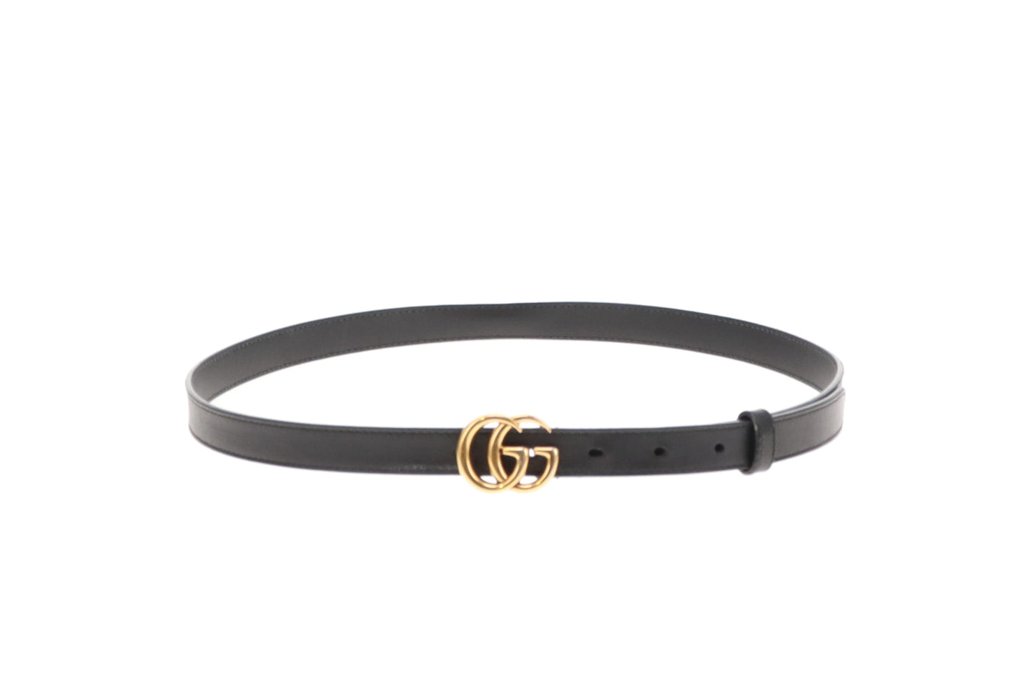 Gucci Black Leather GHW Double G Thin Belt 85cm