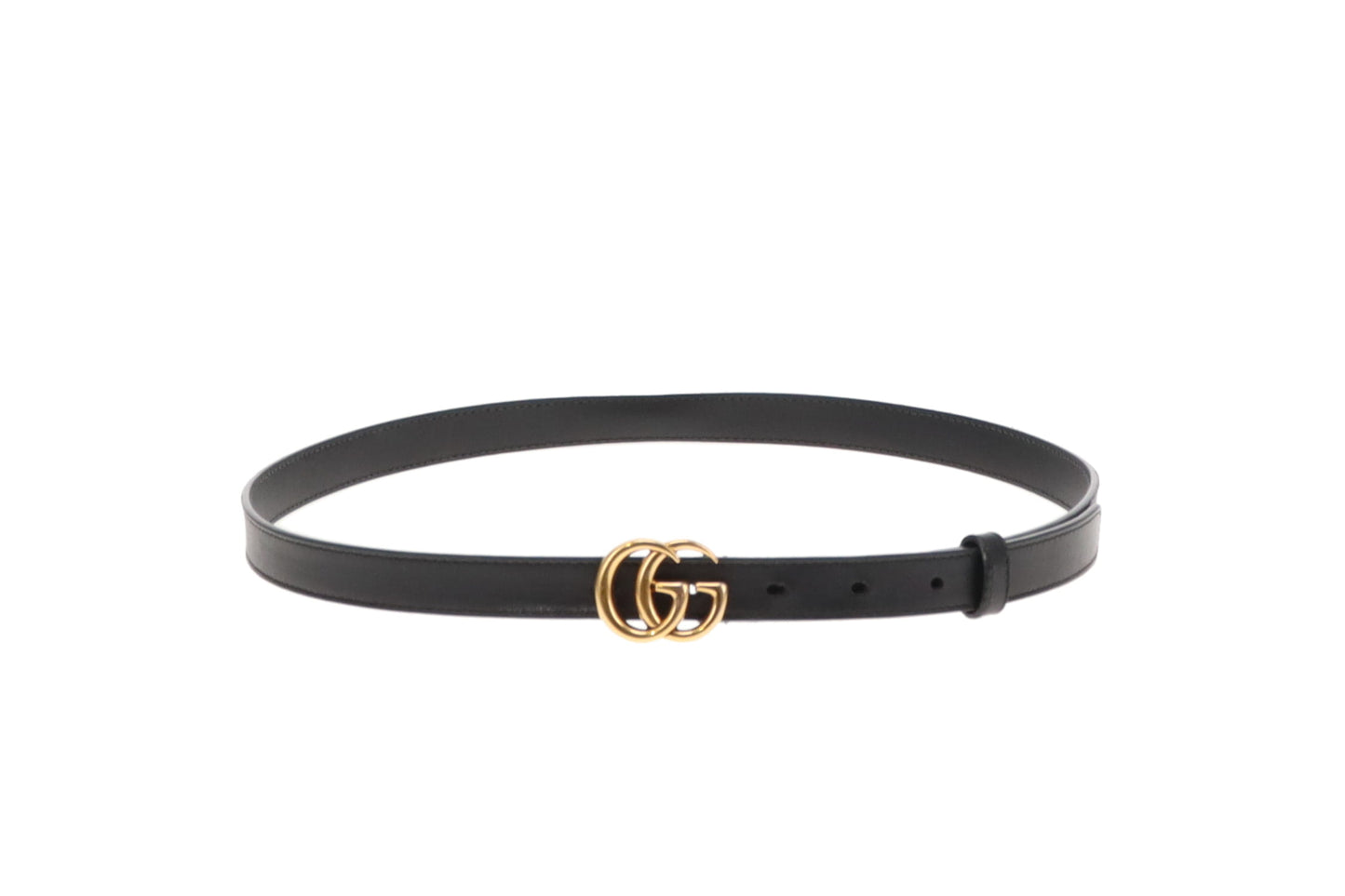 Gucci Black Leather GHW Double G Thin Belt 85cm