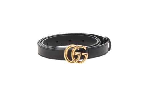 Gucci Black Leather GHW Double G Thin Belt 85cm