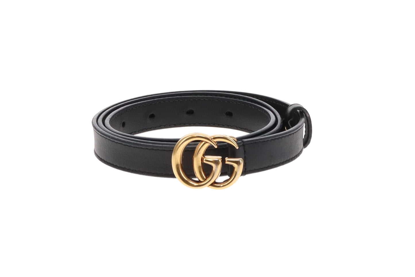 Gucci Black Leather GHW Double G Thin Belt 85cm