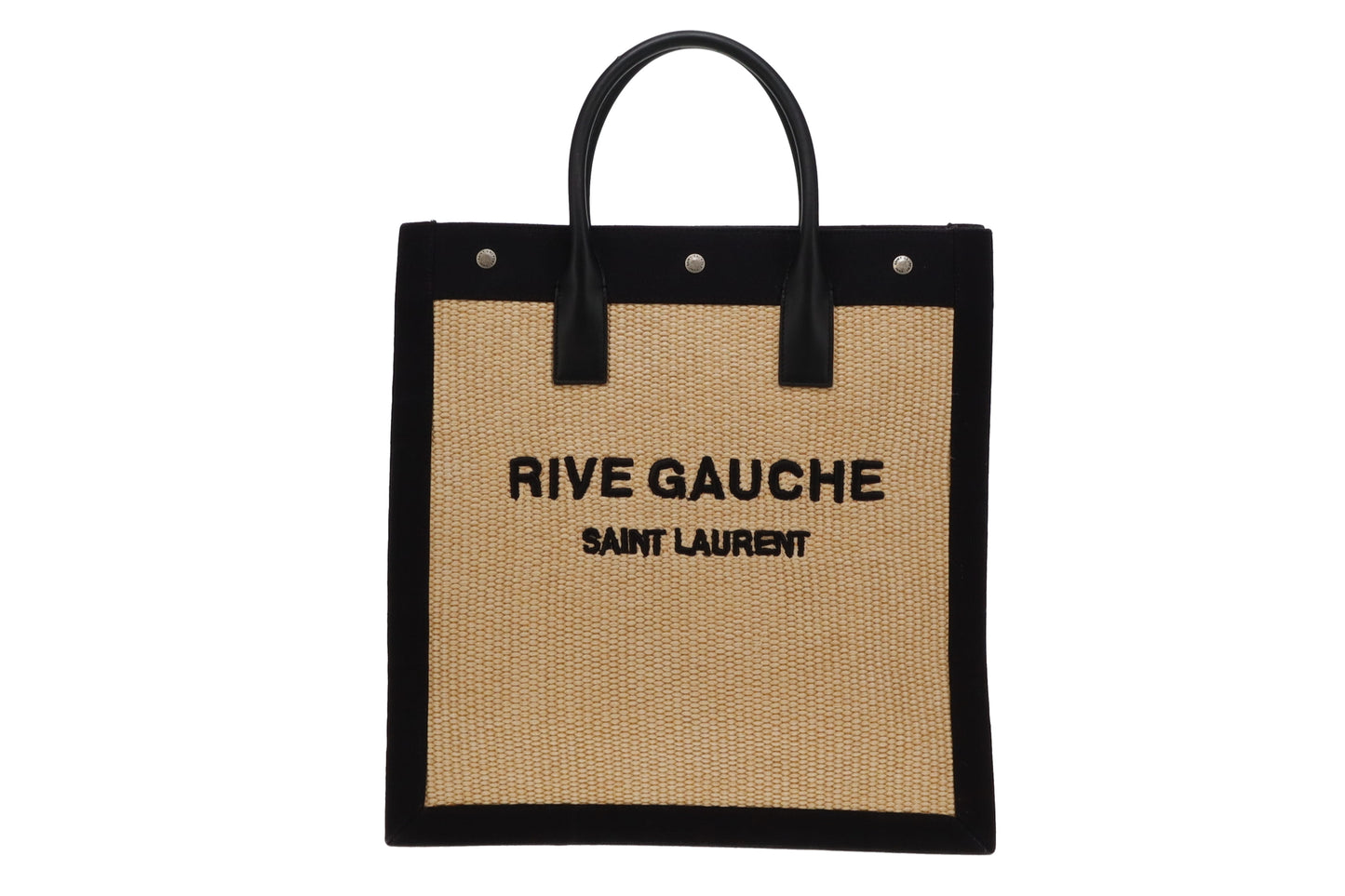 Saint Laurent Raffia and Leather Rive Gauche Vertical Tote