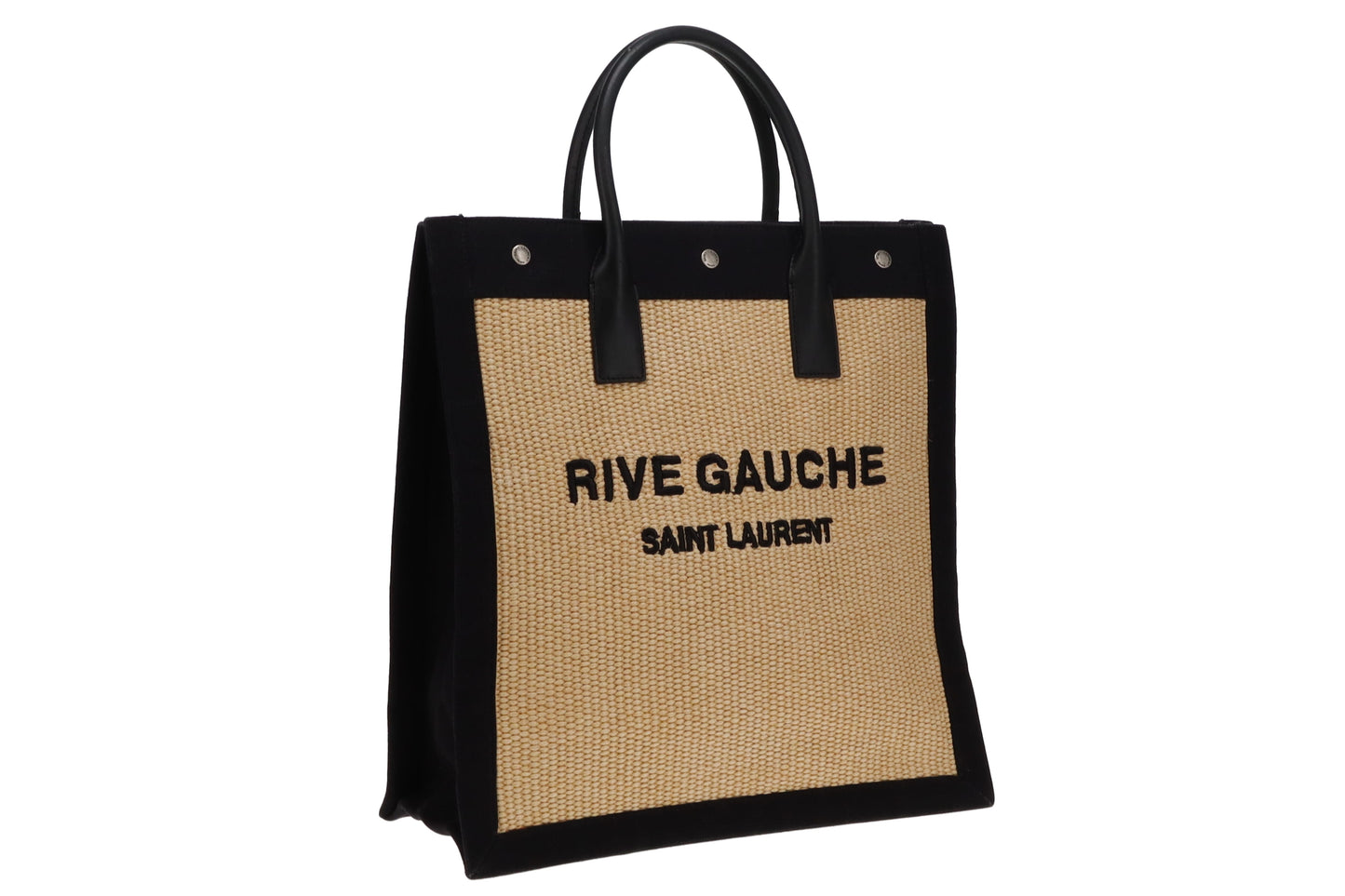 Saint Laurent Raffia and Leather Rive Gauche Vertical Tote