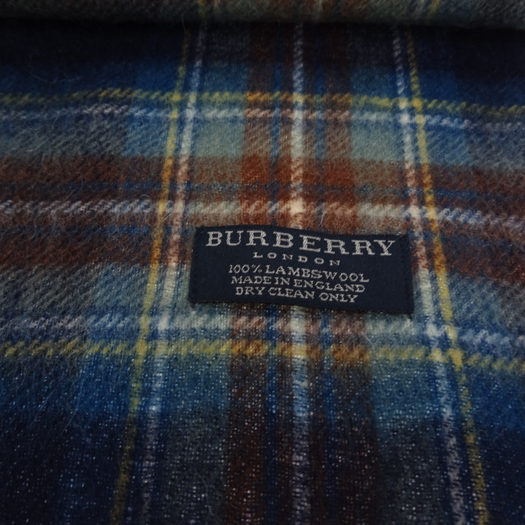 Burberry Blue and Brown Tone 100% Wool Vintage Scarf