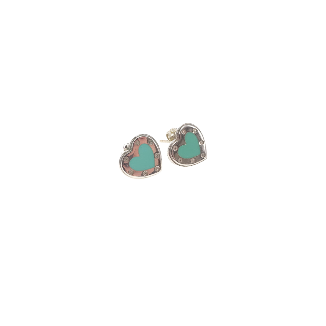 Tiffany & Co Sterling Silver and Blue Enamel Heart Earrings