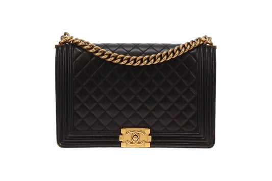 Chanel Lambskin Boy Bag New Medium 21 Series Black With Gold Hardware