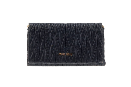 Miu Miu Matelasse Navy Blue Clutch On Chain