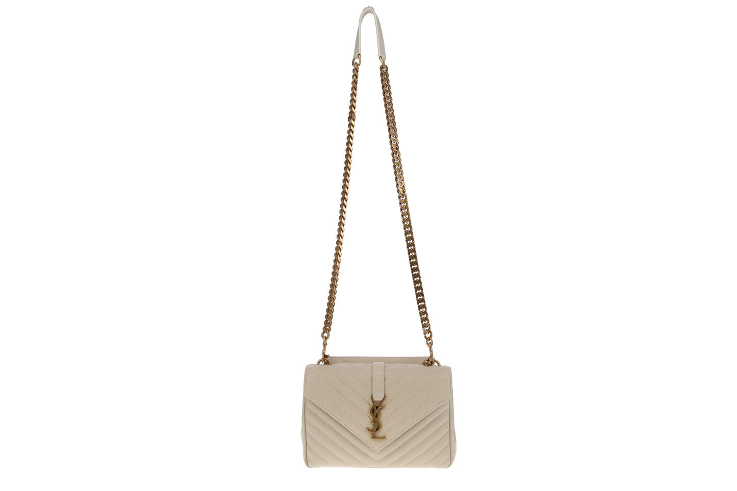 Saint Laurent College Bag Medium Blanc Vintage With Gold Hardware