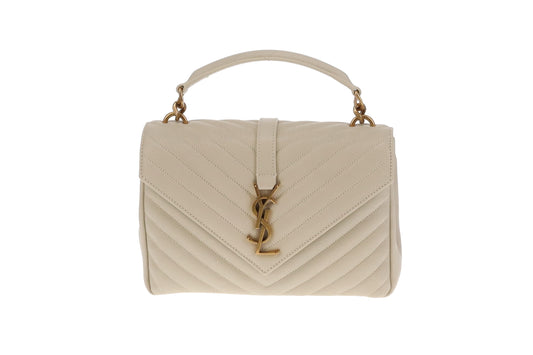 Saint Laurent College Bag Medium Blanc Vintage With Gold Hardware