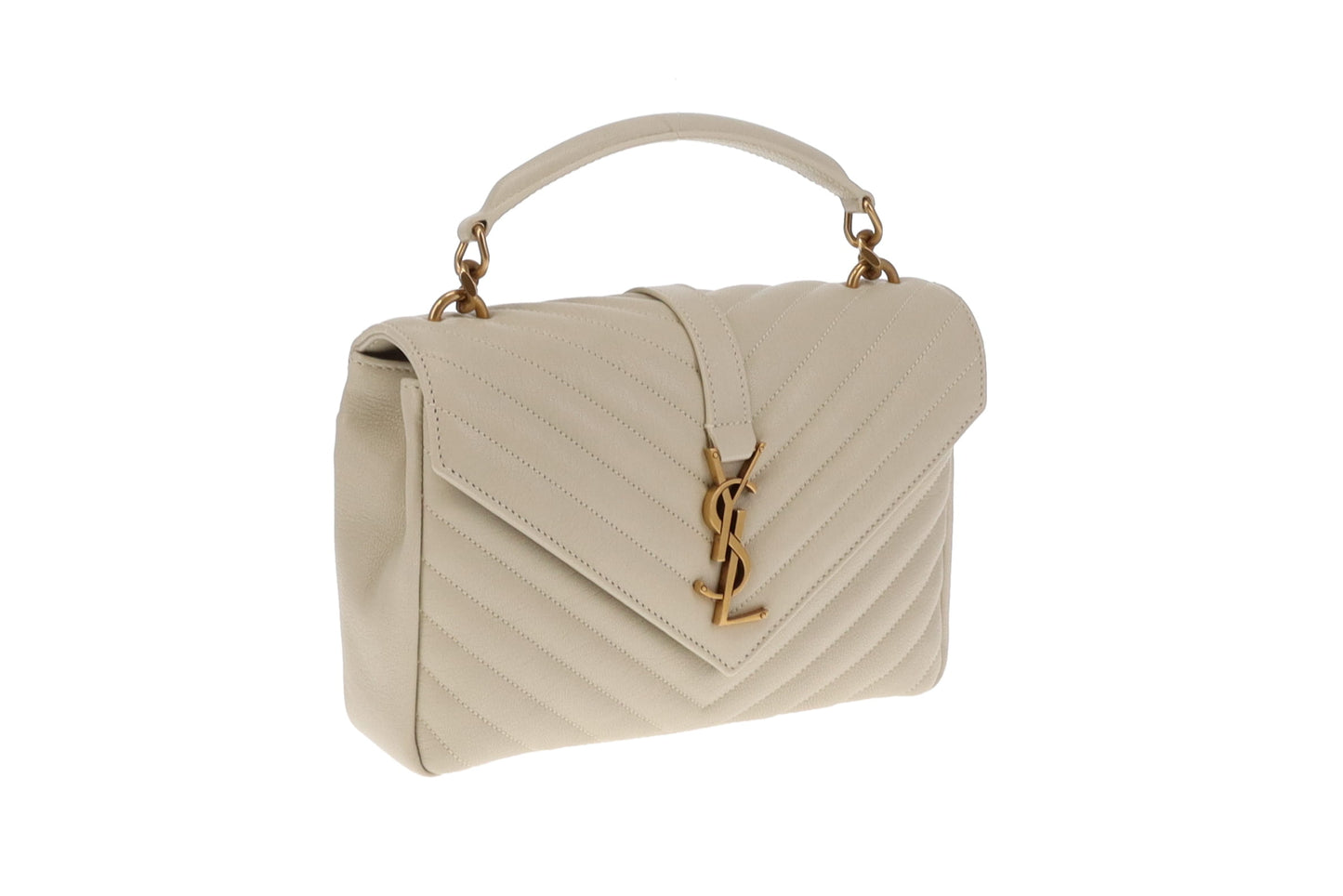 Saint Laurent College Bag Medium Blanc Vintage With Gold Hardware