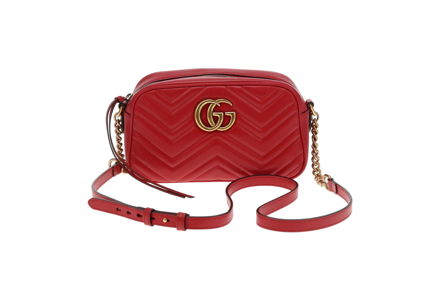 Gucci Red Chevron Leather Marmont Camera Bag Small