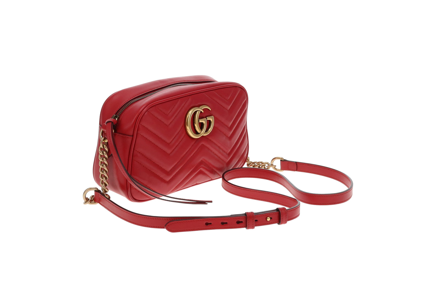 Gucci Red Chevron Leather Marmont Camera Bag Small