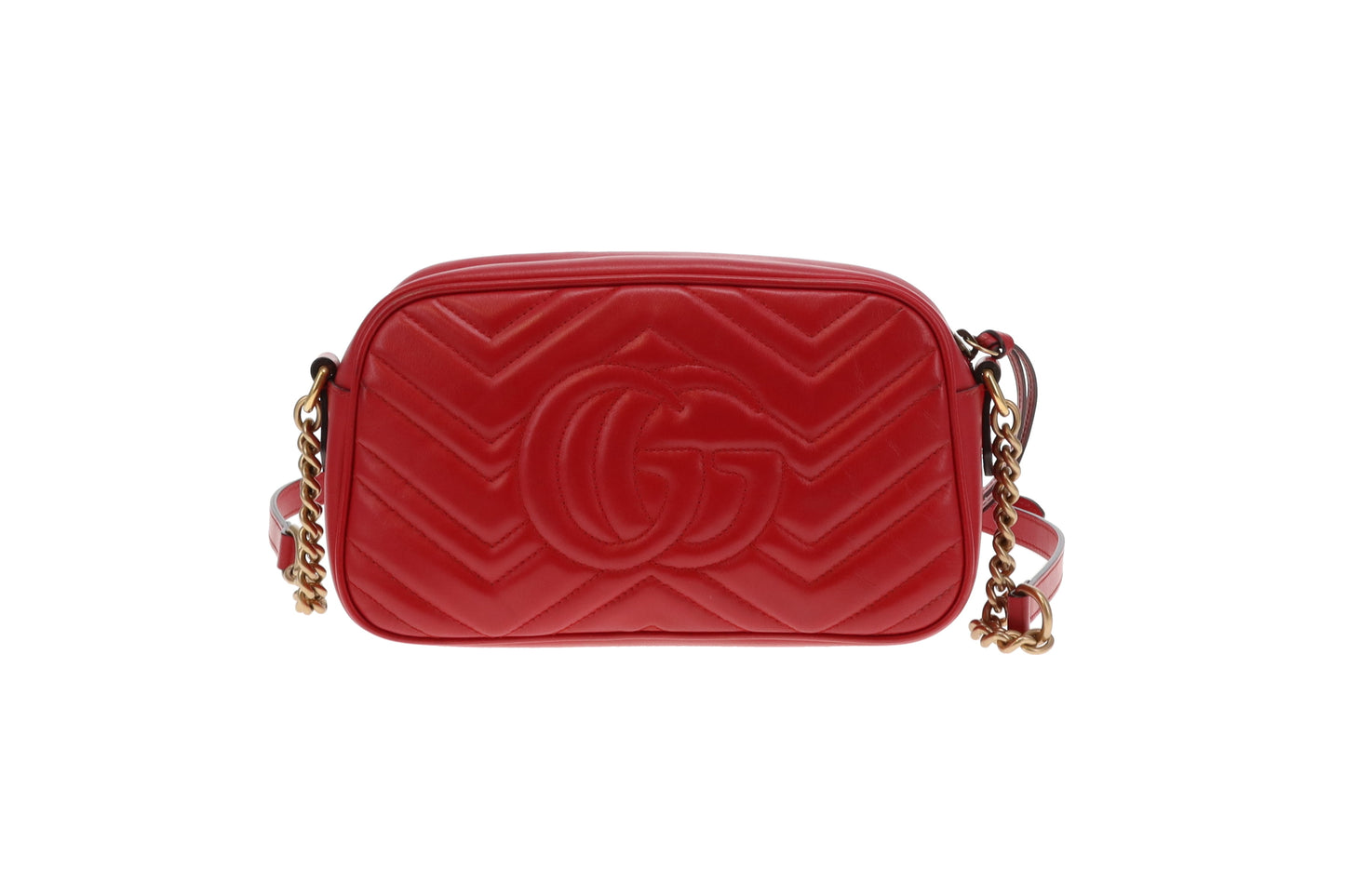 Gucci Red Chevron Leather Marmont Camera Bag Small