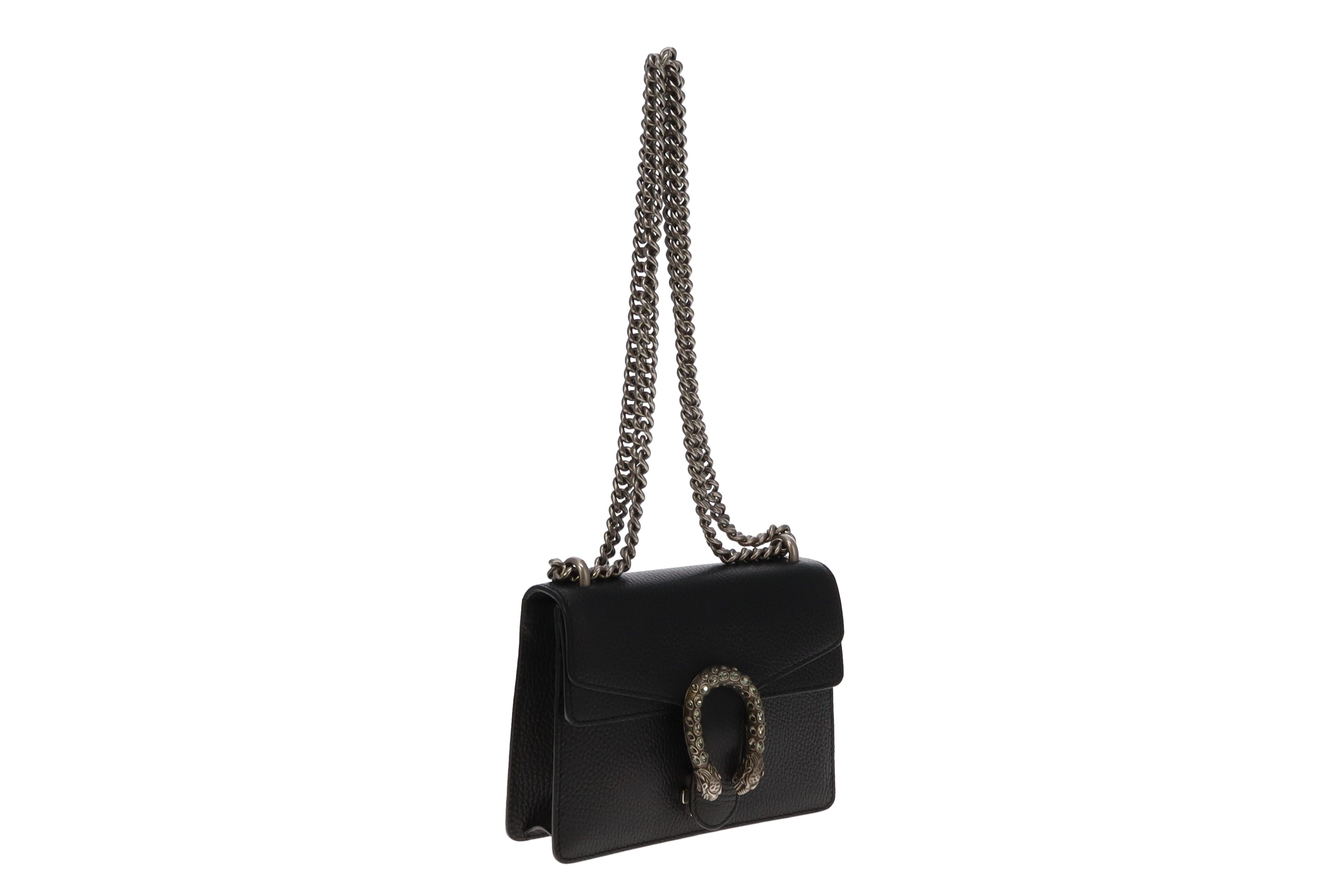 Gucci Black Crystal Closure Mini Dionysus Leather Crossbody Bag