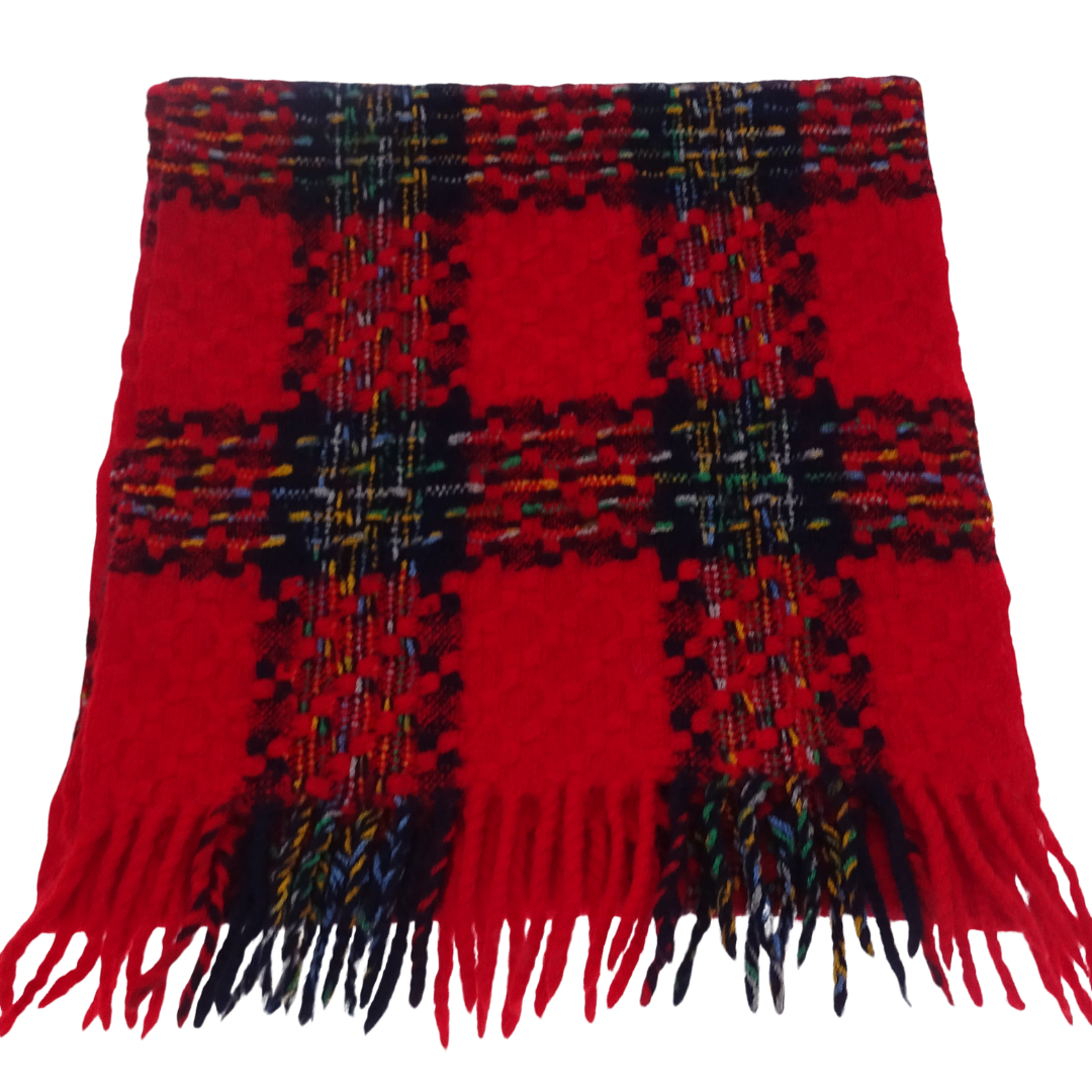 Burberry Red and Multi Check Lambswool Scarf