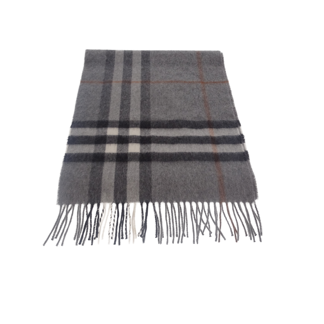 Burberry 100% Cashmere Grey Heritage Logo Scarf