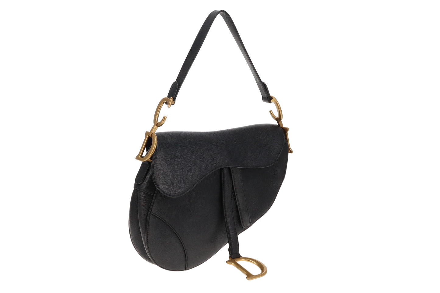 Dior Black Goatskin Leather Saddle Bag With Oblique Canvas Strap