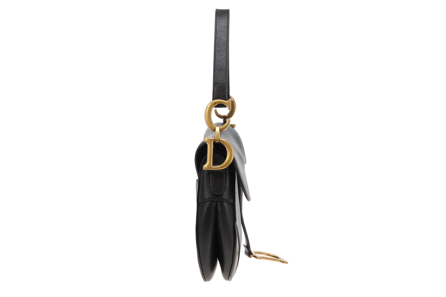 Dior Black Goatskin Leather Saddle Bag With Oblique Canvas Strap