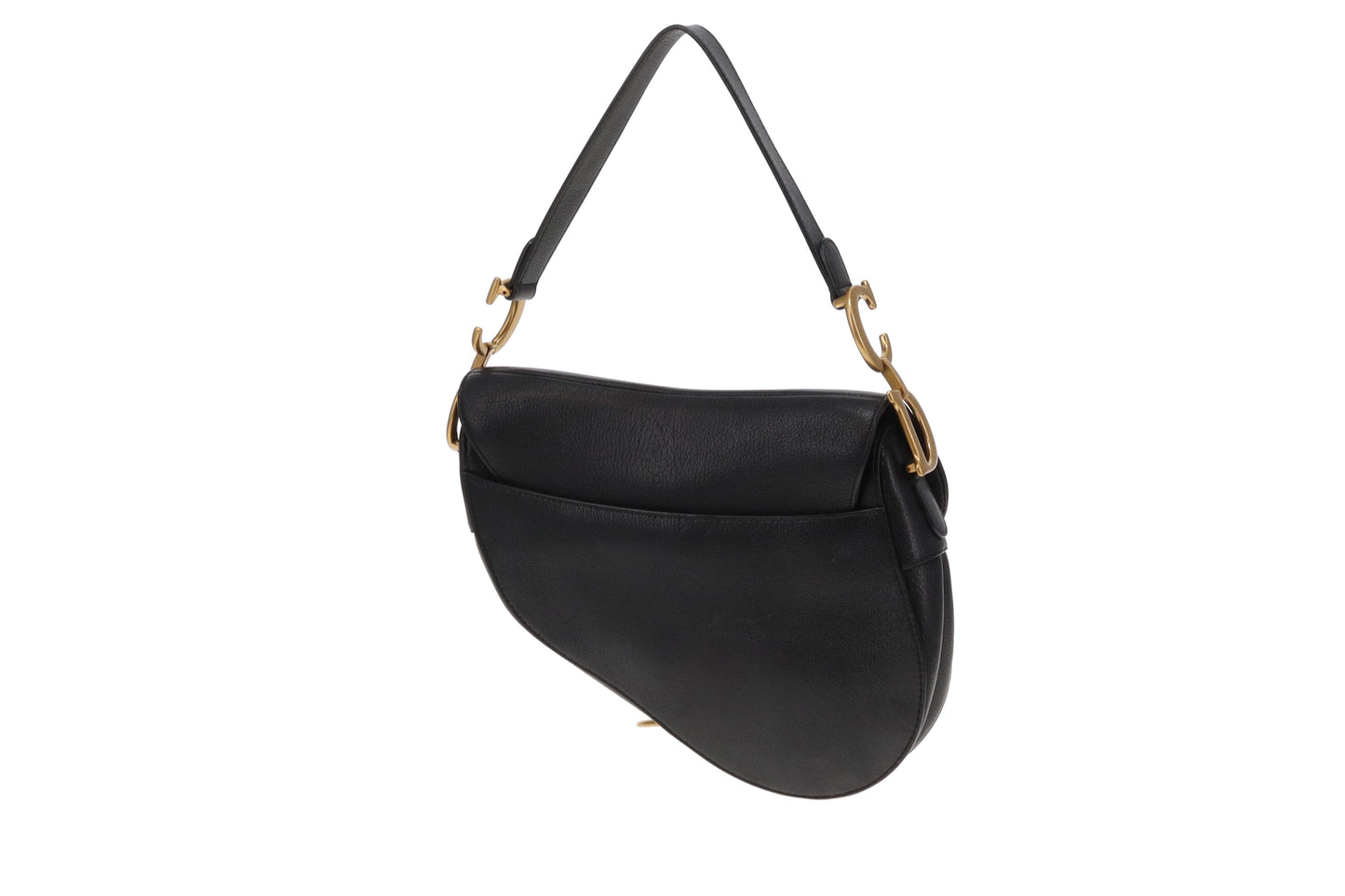 Dior Black Goatskin Leather Saddle Bag With Oblique Canvas Strap