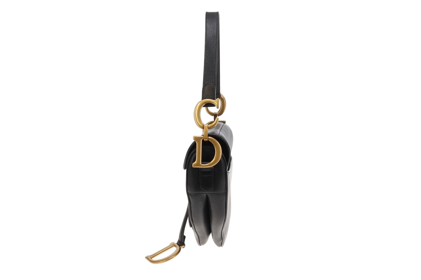 Dior Black Goatskin Leather Saddle Bag With Oblique Canvas Strap