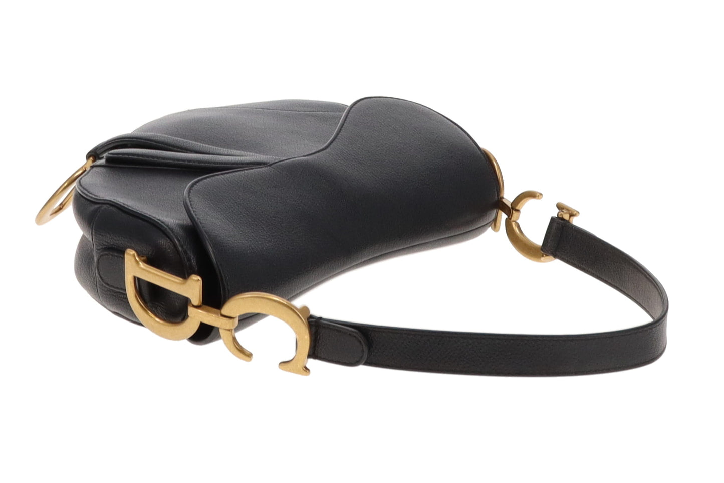 Dior Black Goatskin Leather Saddle Bag With Oblique Canvas Strap