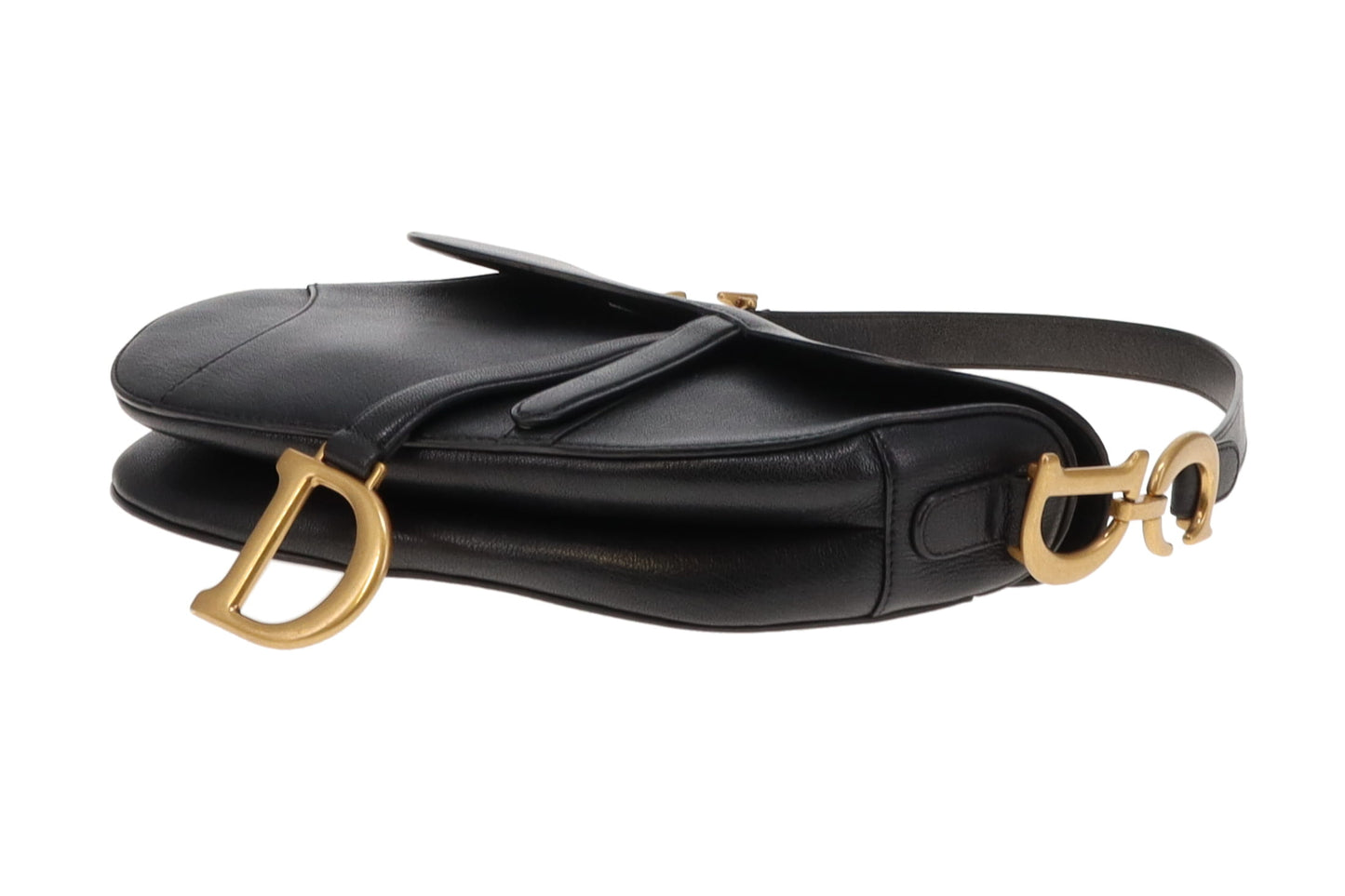 Dior Black Goatskin Leather Saddle Bag With Oblique Canvas Strap