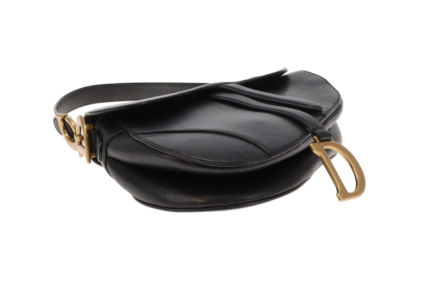 Dior Black Goatskin Leather Saddle Bag With Oblique Canvas Strap