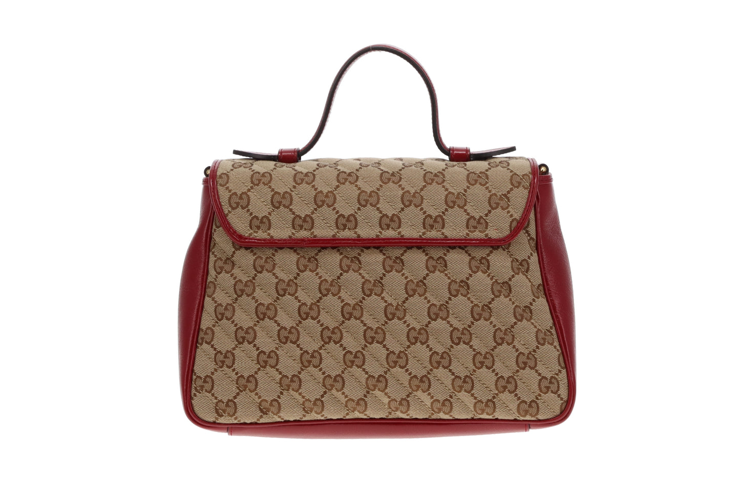 Gucci GG Canvas and Red Leather Trim Small Marmont Top Handle Bag