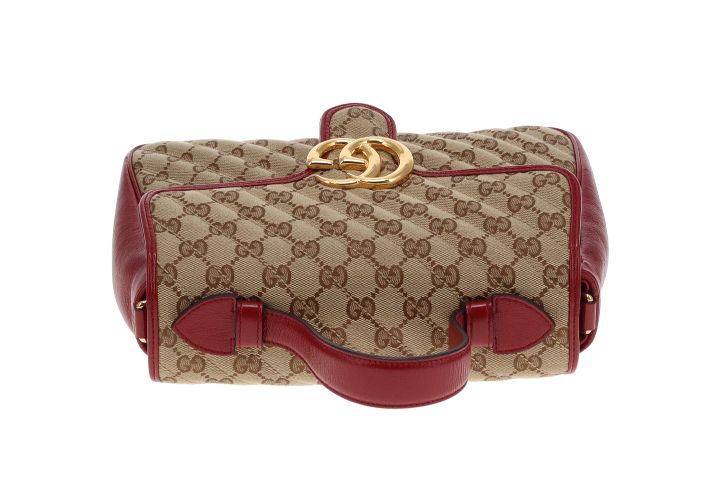 Gucci GG Canvas and Red Leather Trim Small Marmont Top Handle Bag