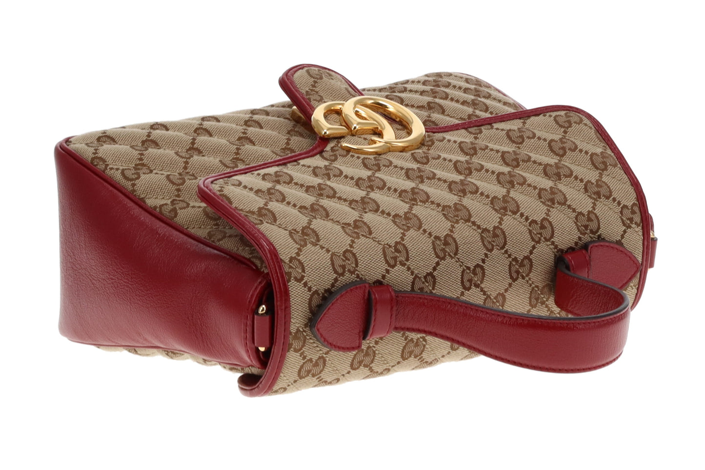 Gucci GG Canvas and Red Leather Trim Small Marmont Top Handle Bag