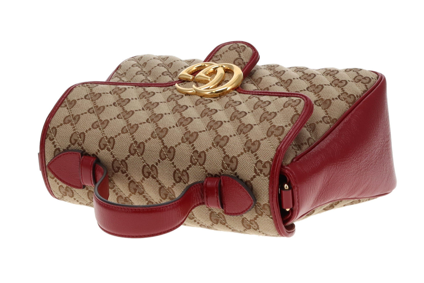 Gucci GG Canvas and Red Leather Trim Small Marmont Top Handle Bag