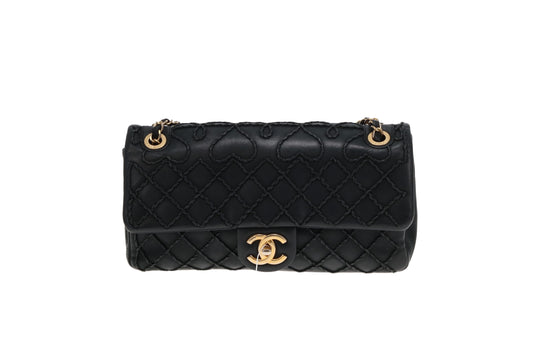 Chanel Black Calfskin Ultra Stitch Heart Flap