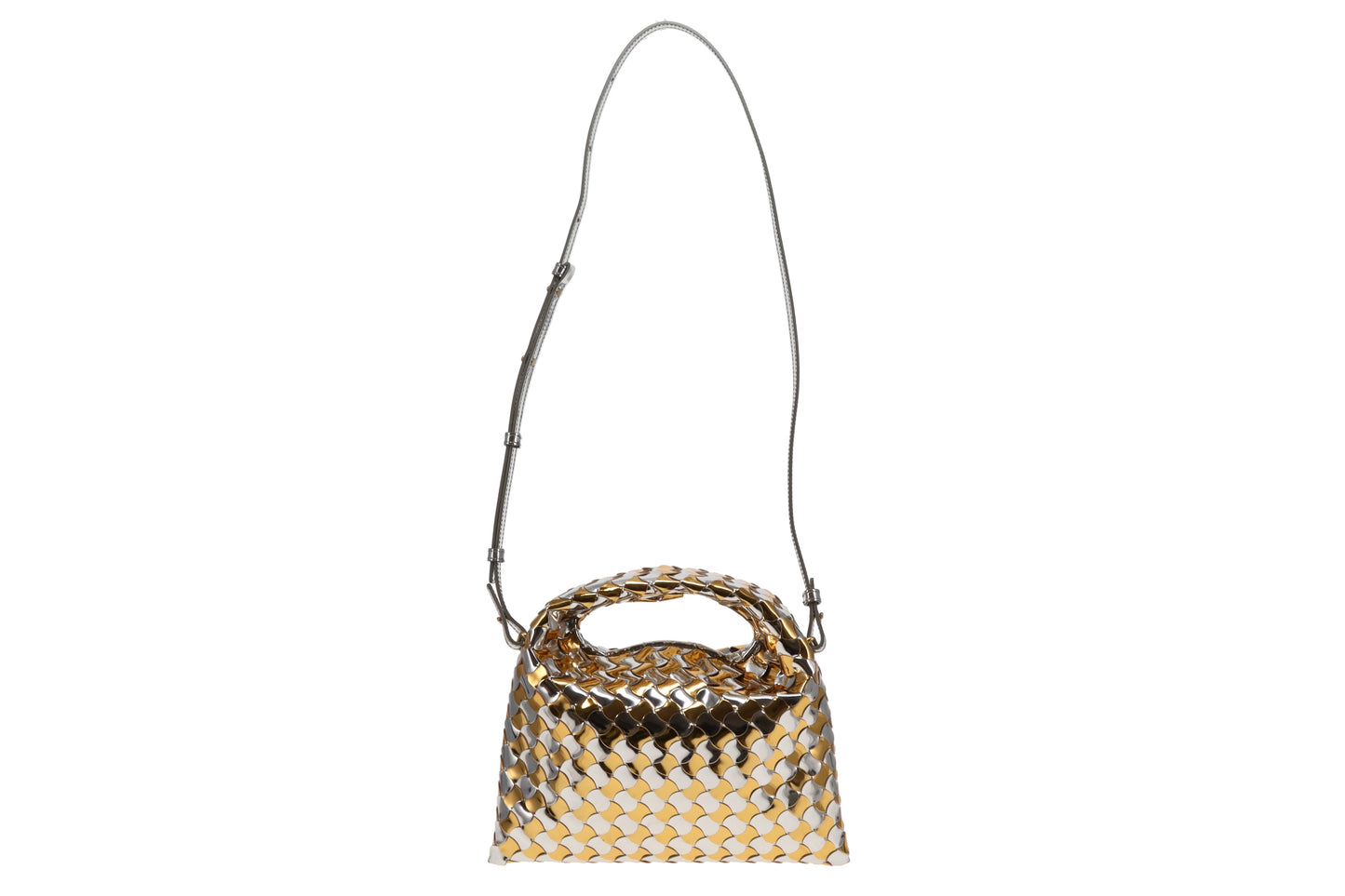 Bottega Veneta Gold and Silver Intrecciato-Woven Patent Leather Mini Hop Bag