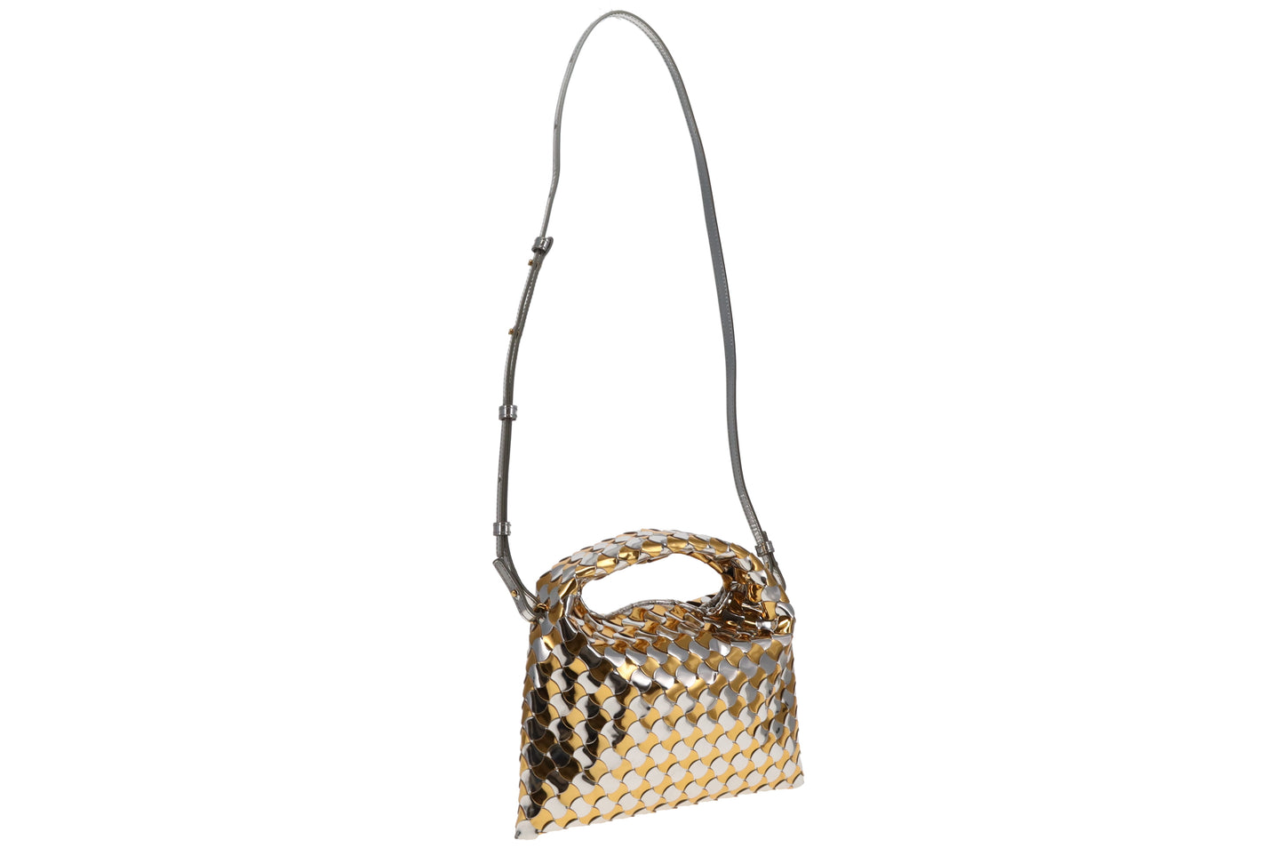 Bottega Veneta Gold and Silver Intrecciato-Woven Patent Leather Mini Hop Bag