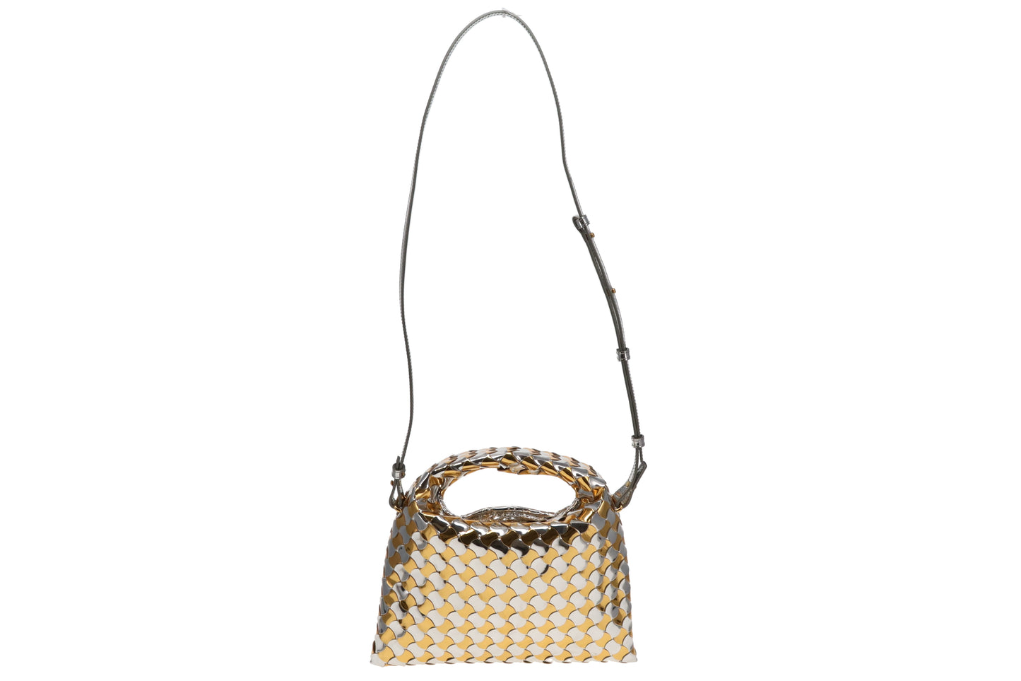 Bottega Veneta Gold and Silver Intrecciato-Woven Patent Leather Mini Hop Bag