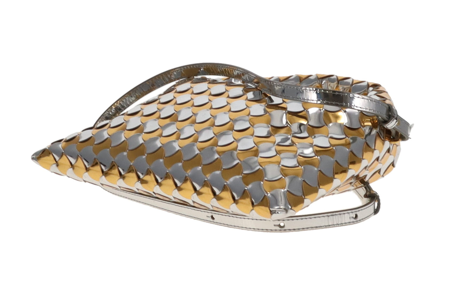 Bottega Veneta Gold and Silver Intrecciato-Woven Patent Leather Mini Hop Bag