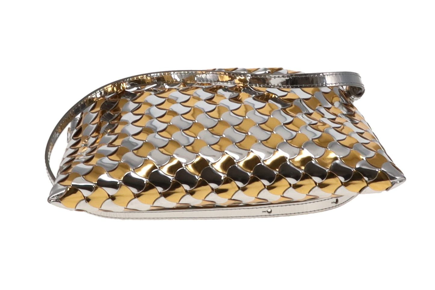 Bottega Veneta Gold and Silver Intrecciato-Woven Patent Leather Mini Hop Bag