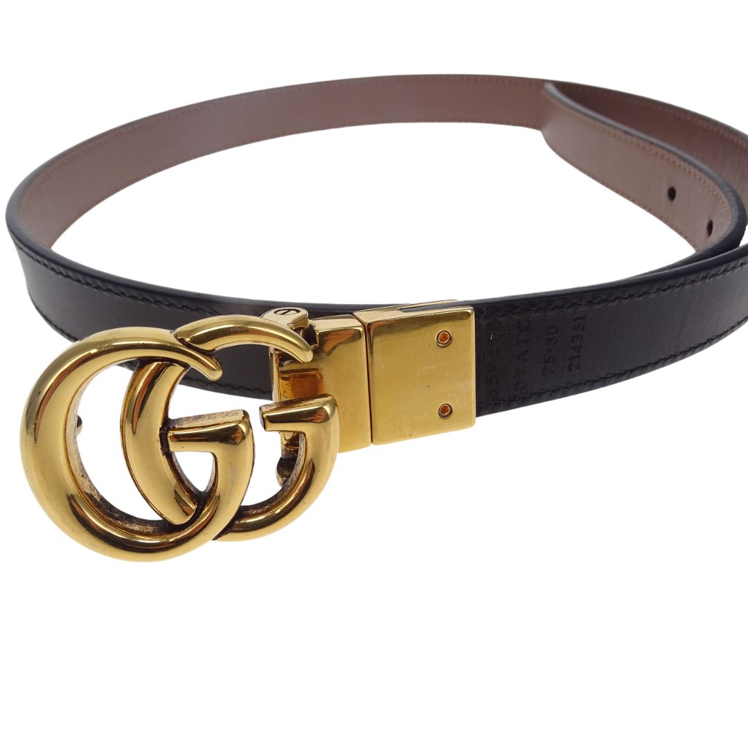 Gucci Pink and Black GG Marmont Reversible Thin Belt 75cm